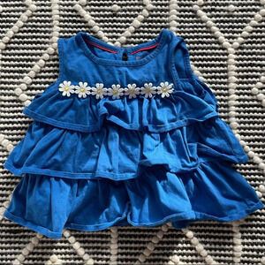 Mini Boden Girls Sleeveless Blue Top With Flowers Size 4-5 Years